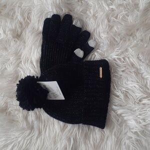 Ellen Tracy Black Beanie & Gloves Set NWT